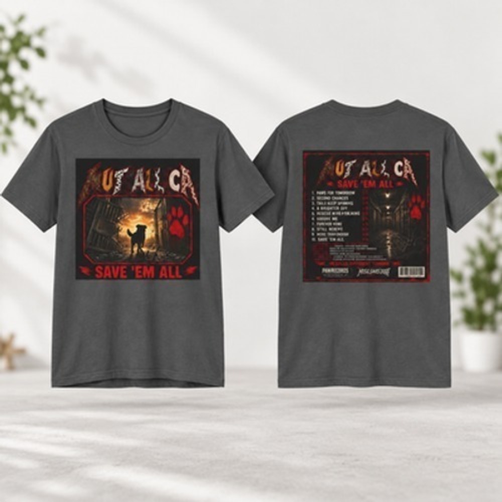 Muttalica Save Em All Rescue Dog Metal Band Parody T-Shirt Funny Dog Rescue Tee